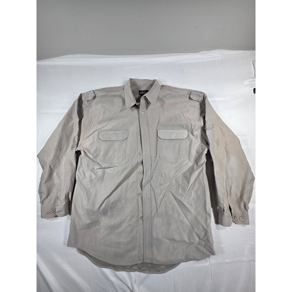 CXS 21 Mens XXL Tan Khaki Long Sleeve Utility Button Up Shirt Epaulets Pocket